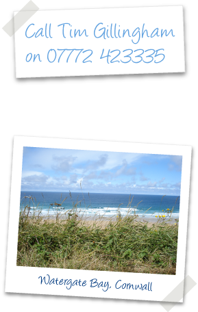call tim and photo of Watergate Bay, Cornwall